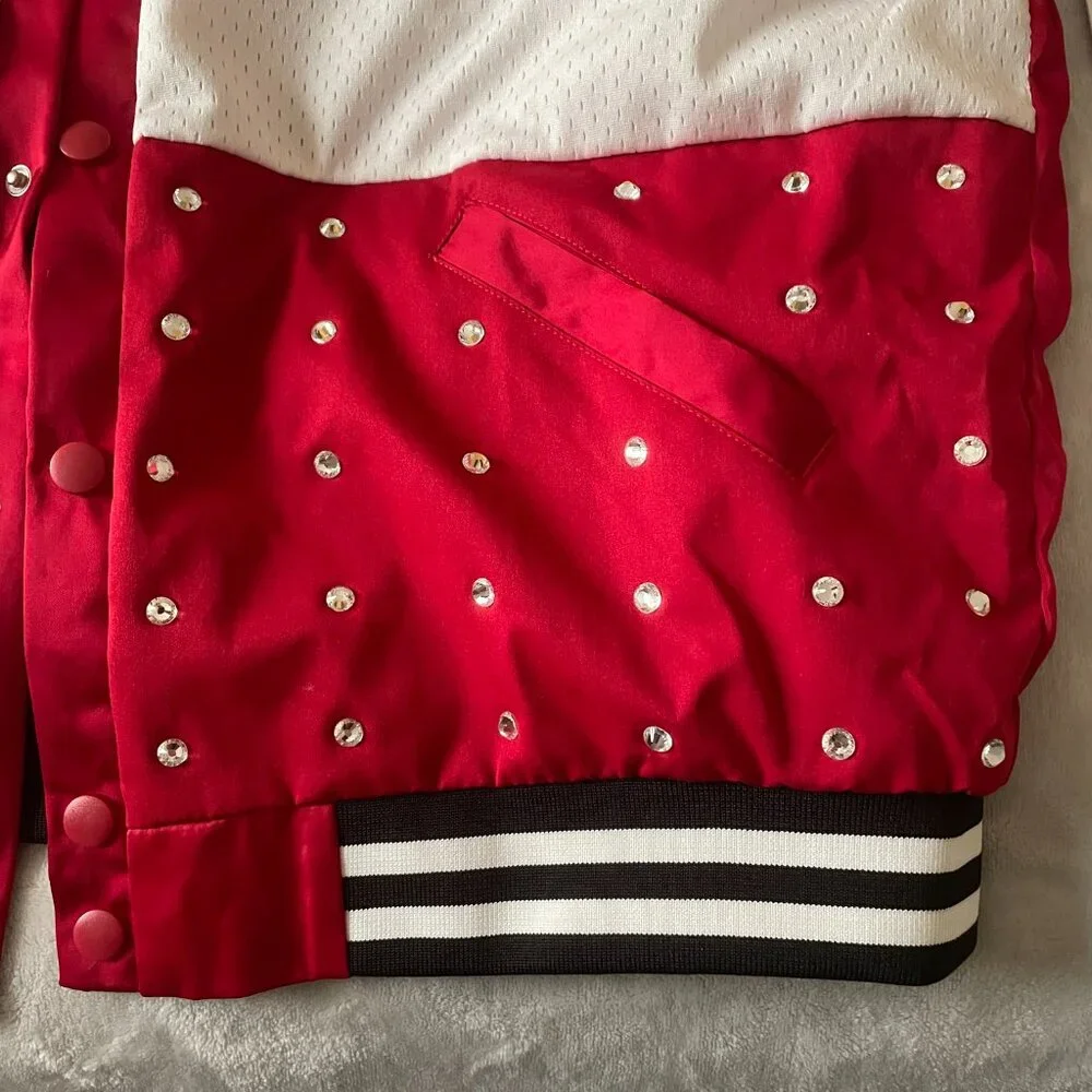 ALABAMA MIXED MEDIA THROWBACK BOMBER JACKET/RHINESTONE BY MADI P.T. - Picture 5 of 15